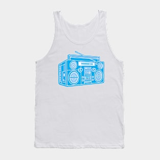 Boombox (White Lines + Cyan Drop Shadow) Analog / Music Tank Top